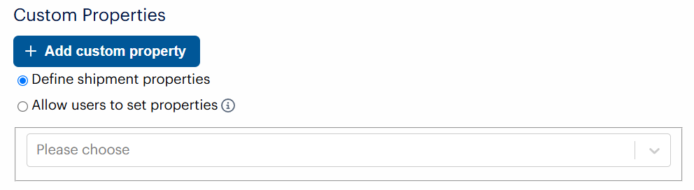 Create Shipment Template - Custom properties area