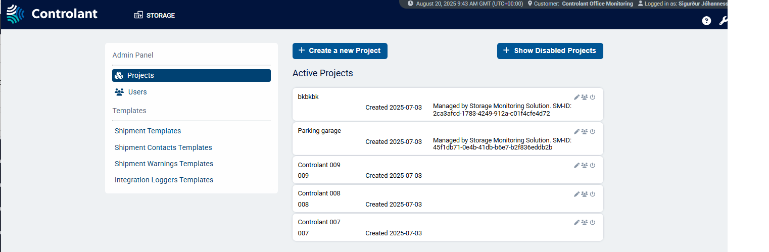 Projects - overview - SCM Admin Panel