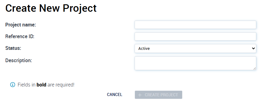 Account Admin -­ Projects - Create New Project page