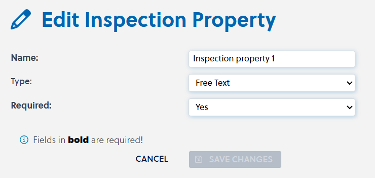 Account Admin -­ Company Control Panel - Inspection Properties - Edit Inspection Property