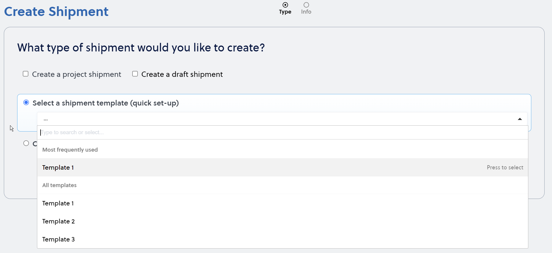 Create shipment dialog - showing template list is now based on user access permission