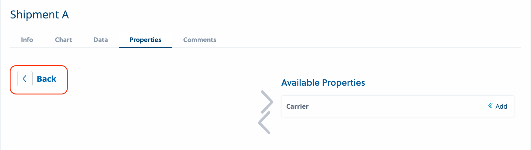 Properties page with Back button