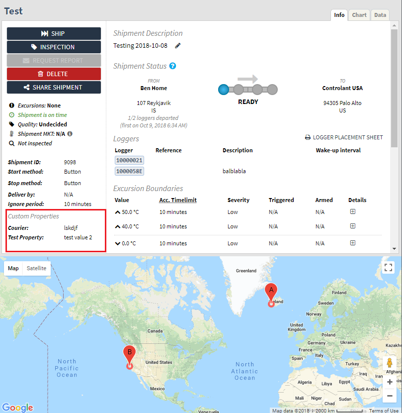 Custom properties in single shipment view