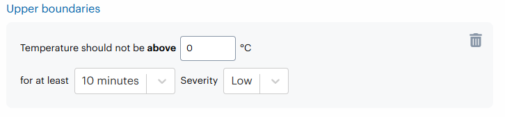 Define upper boundaries for shipment warning