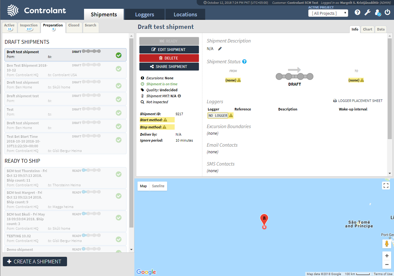 Draft shipment with missing required properties