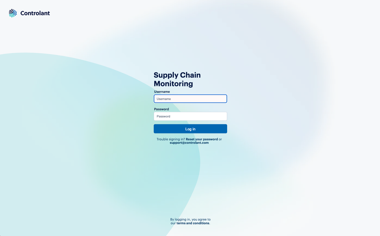 Login screen for Supply Chain Monitoring