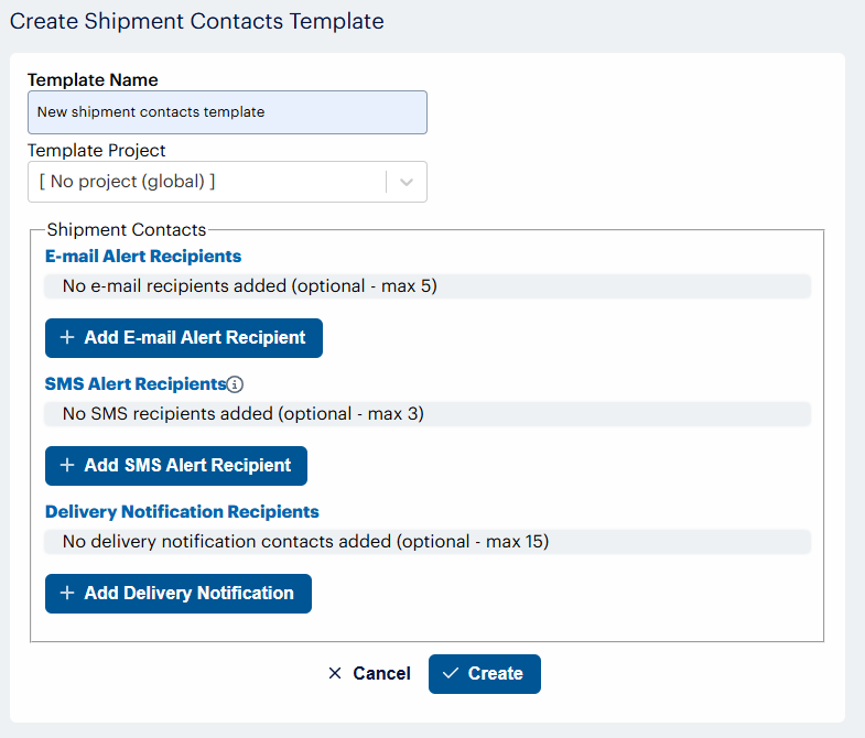Create Shipment Contacts Template