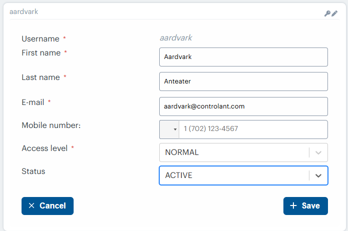 Edit user area