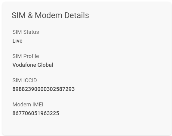 Fleet Manager - Device Details - SIM & Modem Details