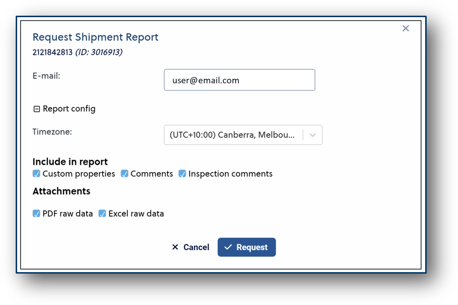 SCM admin panel info tab - request report configuration