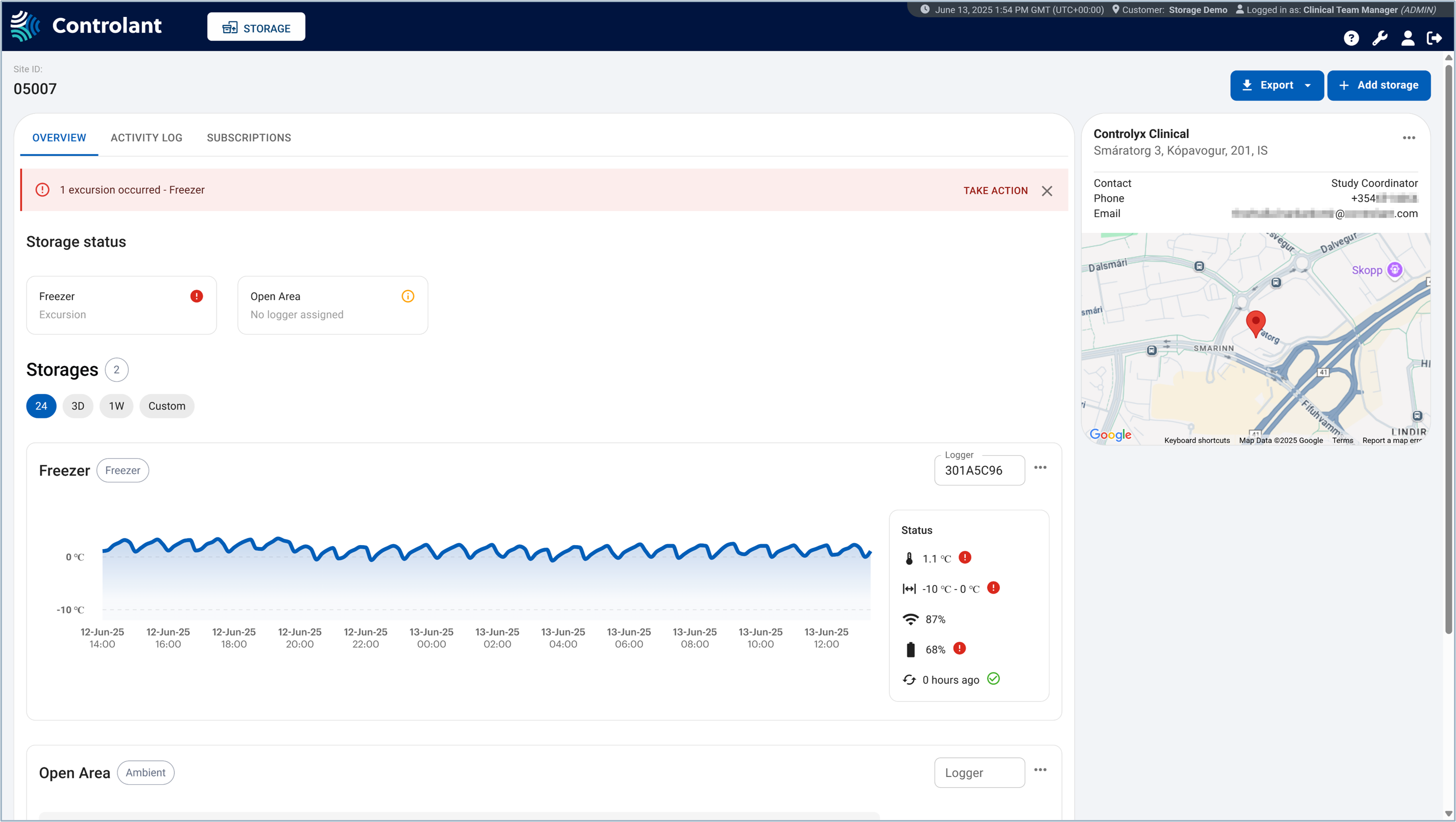 Site details - Clinical storage monitoring