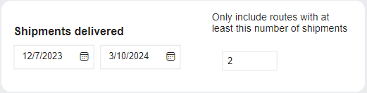 SCSS dashboard - Routes - Filter to filter by delivered date and minimum number of shipments on route