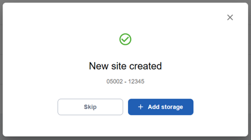 Clinical storage monitoring - New site created confirmation