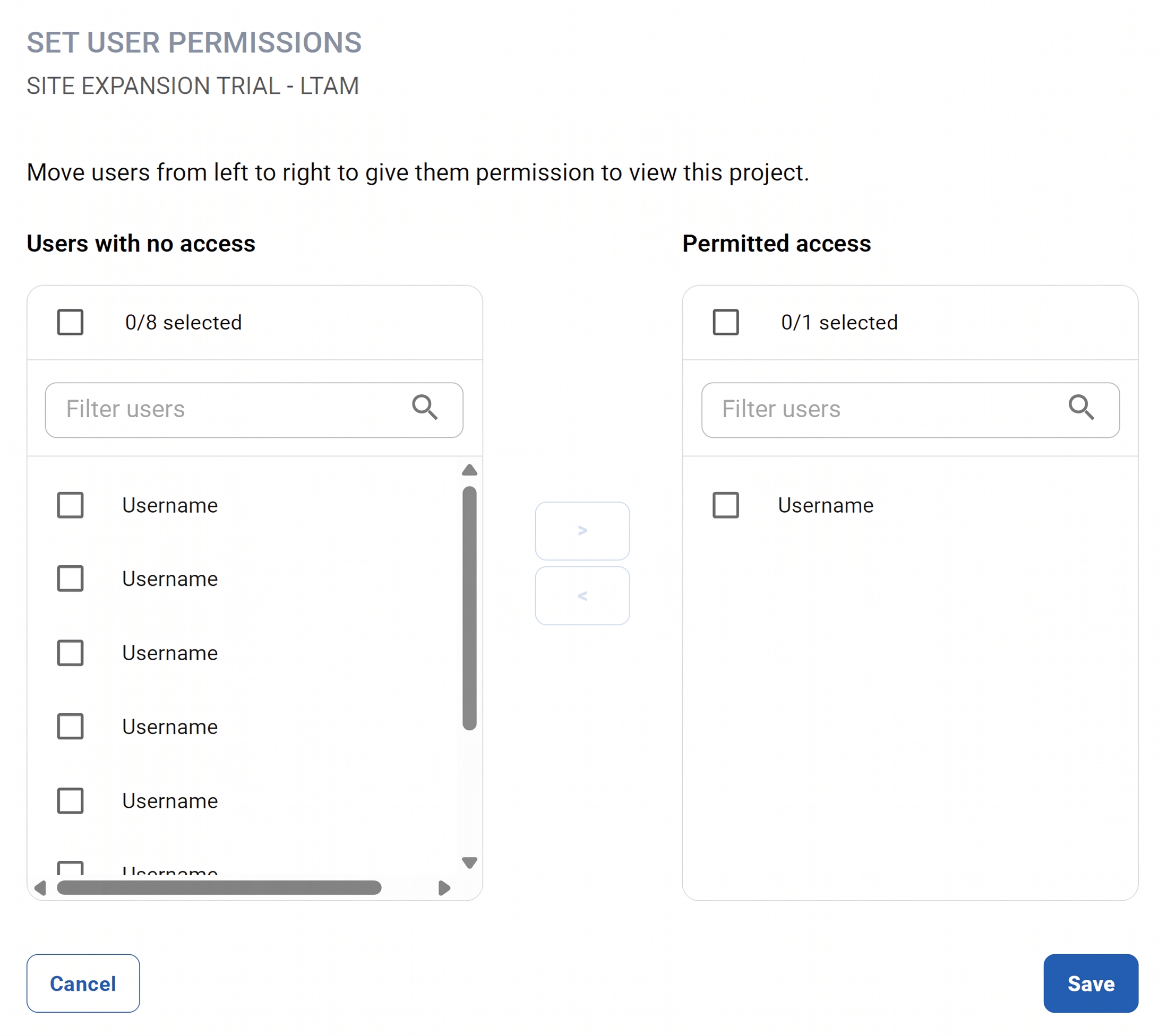 Account Admin - Projects - Edit Project Access page