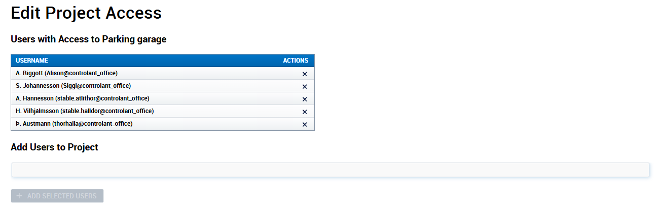 Account Admin -­ Projects - Edit Project Access page