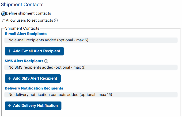 Shipment Contacts area