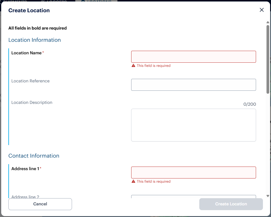 Create location dialog