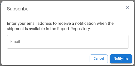 Share Portal - enter email to get a notification by email when the quality report becomes available