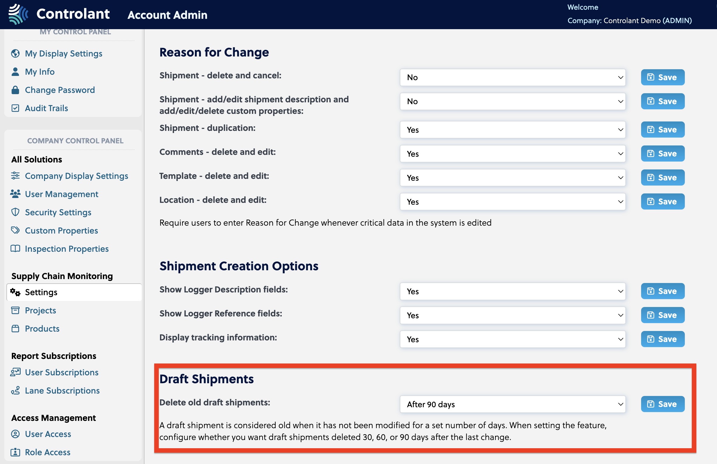 Account Admin - Automatically delete draft shipments